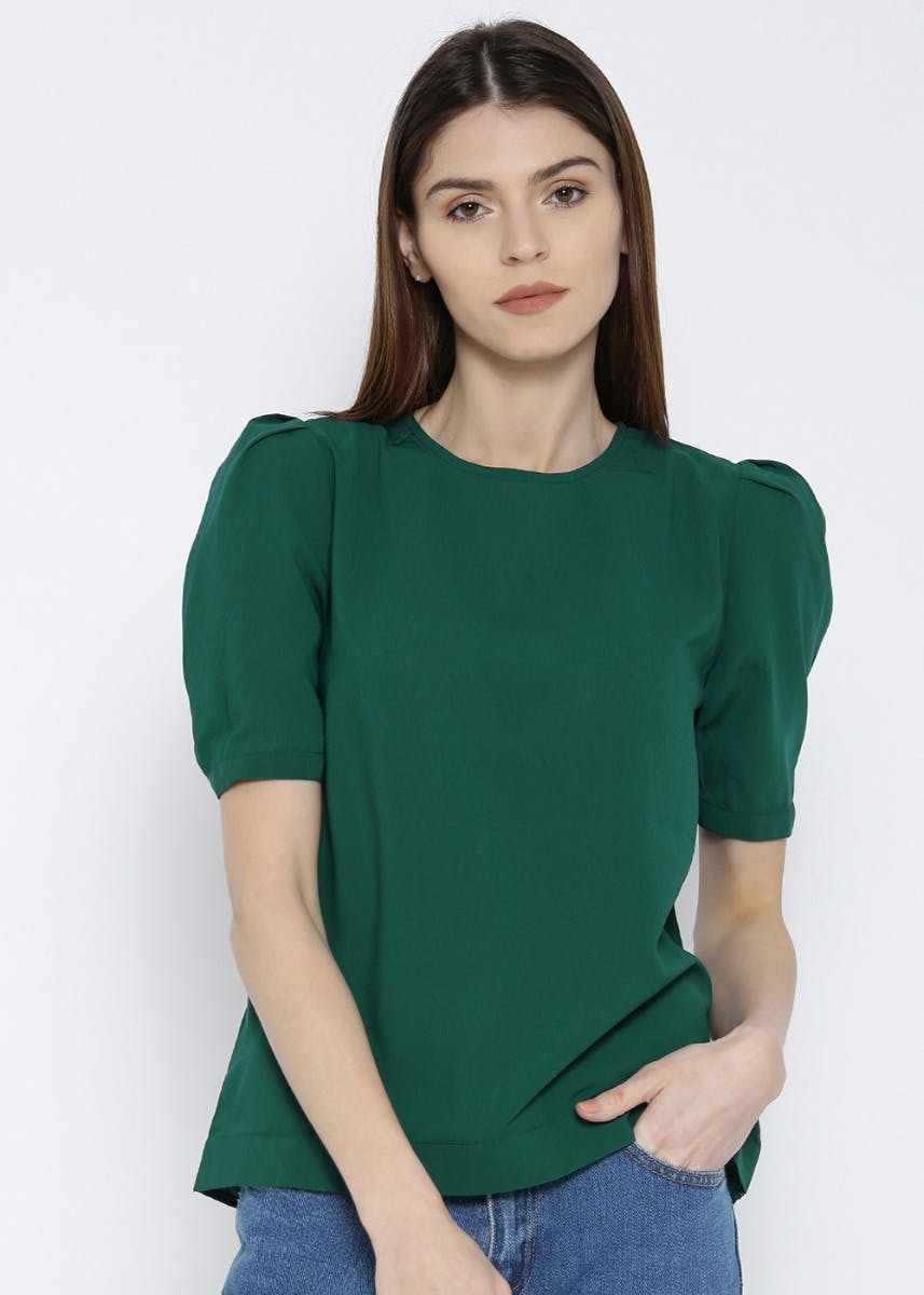 Get Short Balloon Sleeves Green Top at ₹ 699 | LBB Shop