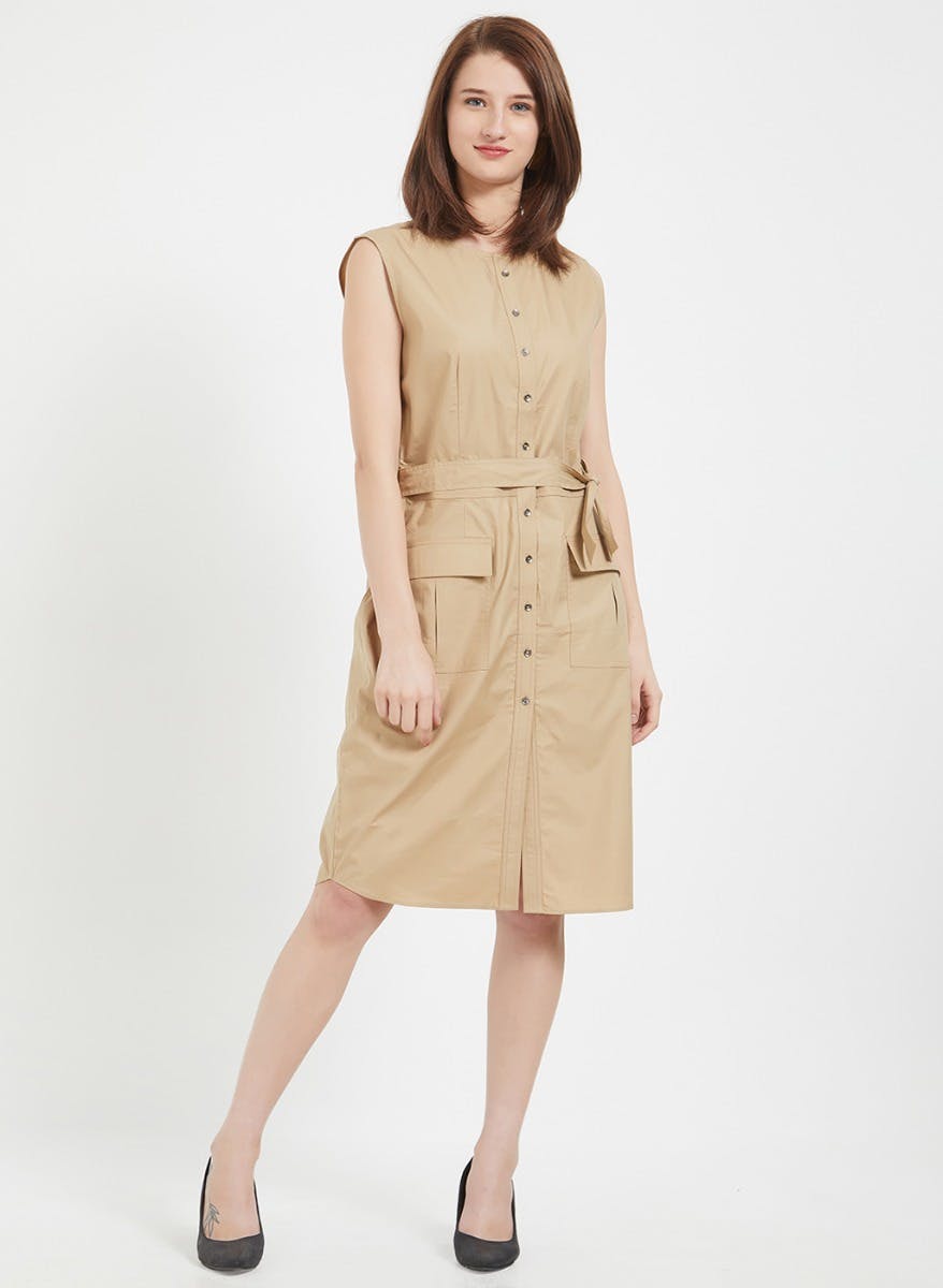 Get Waist Tie-Up Button Down Dress at 