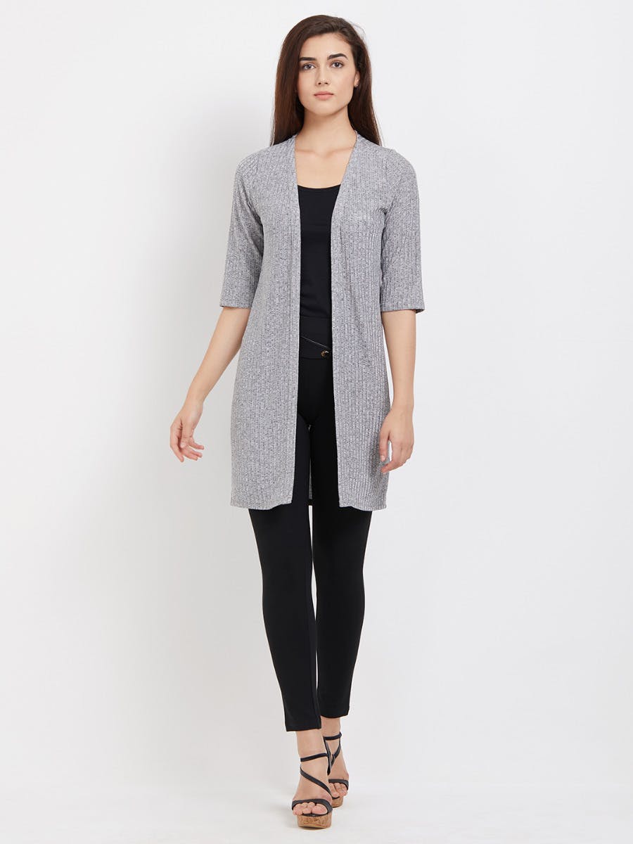 Get Ribbed LongLine Grey Jacket at ₹ 810 LBB Shop