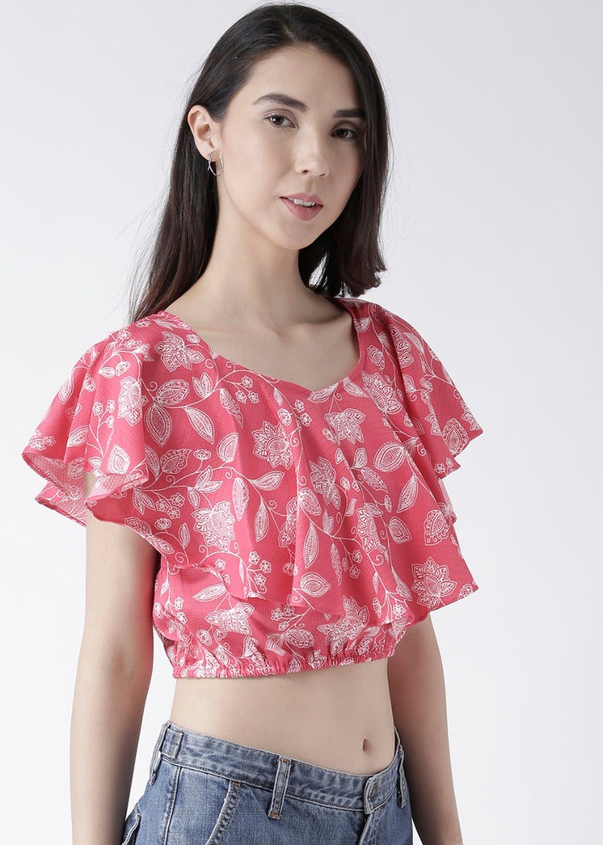 Get Floral Printed Pink Crop Top at ₹ 630