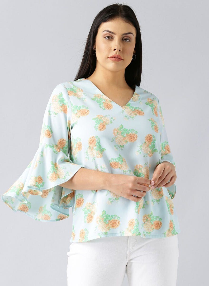 Get Cut-Out Back Bell Sleeves Floral Top at ₹ 357 | LBB Shop