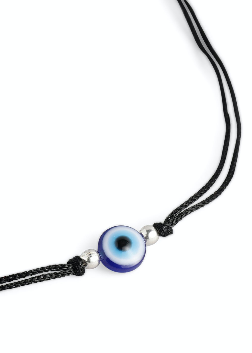 925 Sterling Silver Beads Evil Eye Black Thread Anklet- Dark Blue