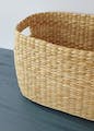 Product,Storage basket,Natural material,Rectangle,Basket,Wood,Beige,Wicker,Grass,Metal