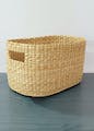 Brown,Storage basket,Rectangle,Natural material,Basket,Beige,Wood,Wicker,Metal,Fashion accessory