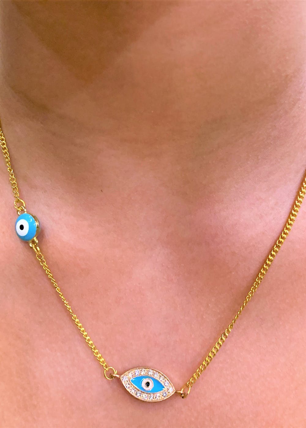 Evil Eye Necklace - Silver Bead Chain - April Soderstrom