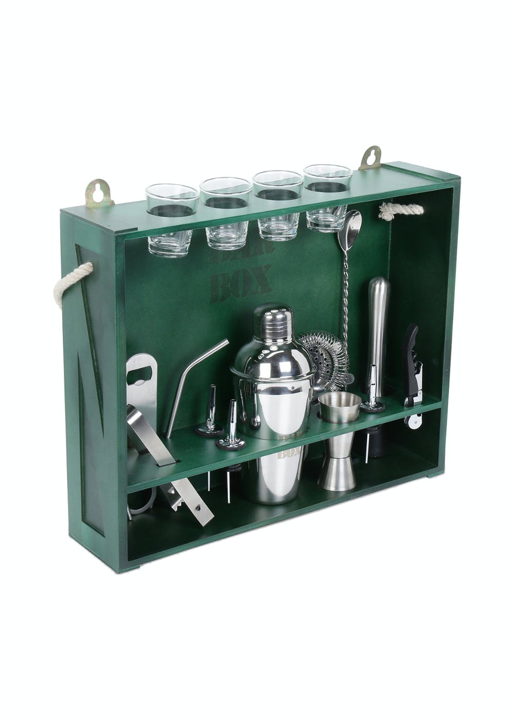Get Bartender Kit 19Piece Bar Tool Set with Green Wood Stand (Silver