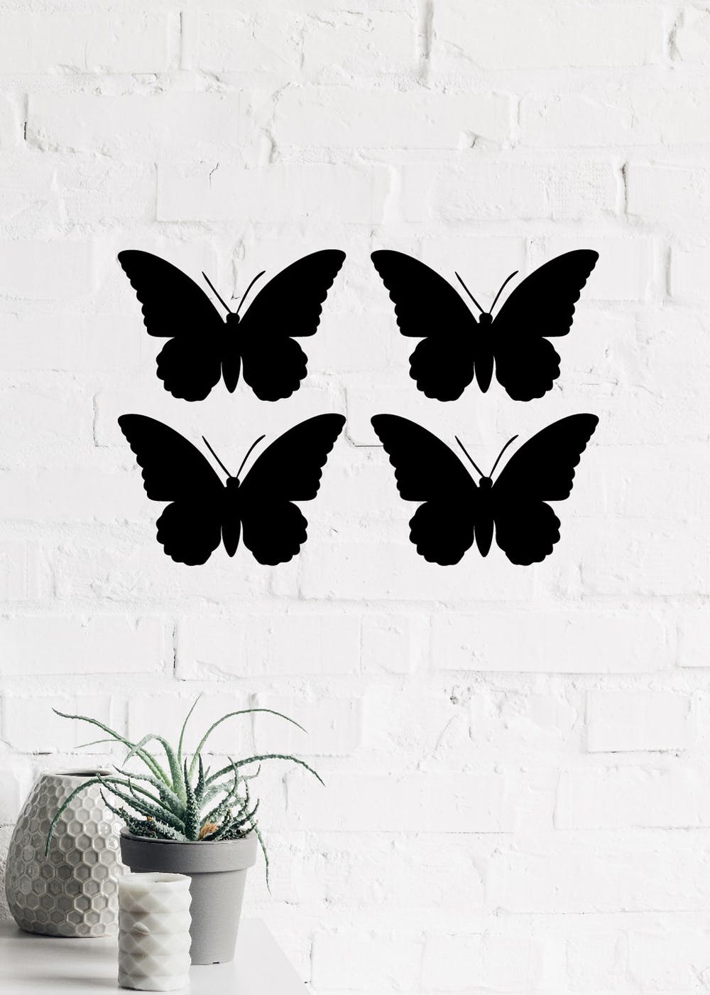 Set of 4 "Butterflies" Black Engineered Wood Wall Art Cutout