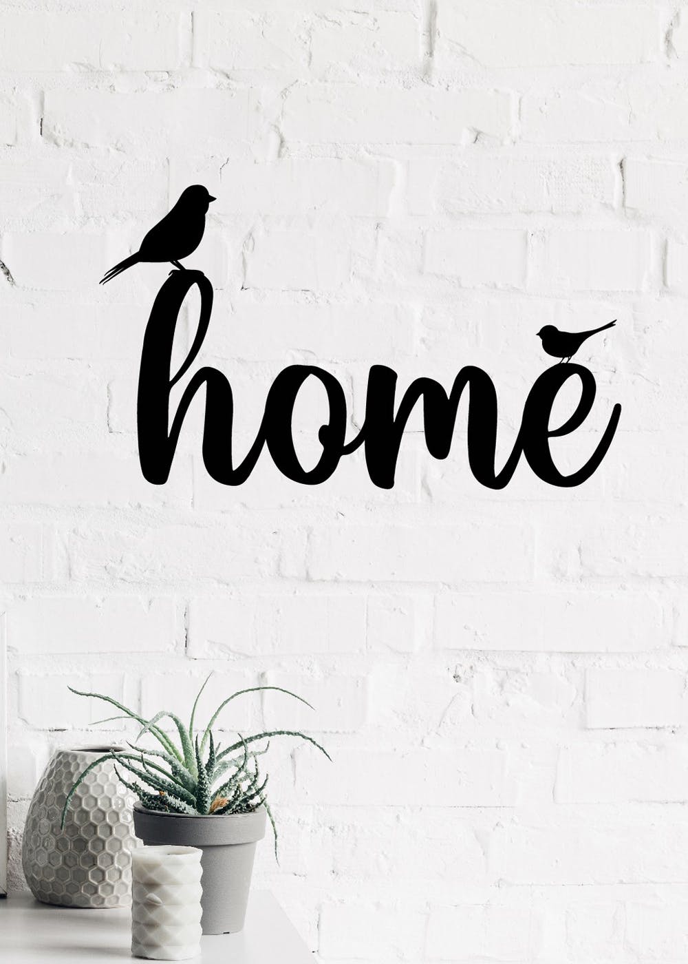 "HOME with birds" Black Engineered Wood Wall Art Cutout