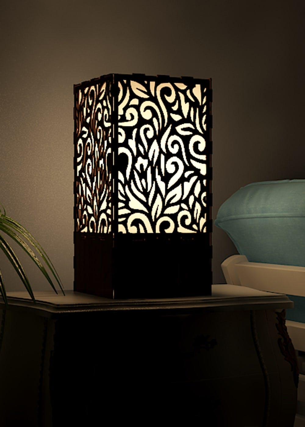 Wooden Floral Table Lamp