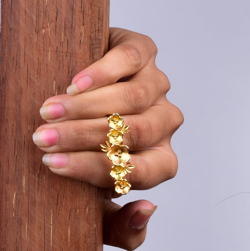 Buy Pansy Floral CZ Double Motif Finger Ring | Tarinika - Tarinika India