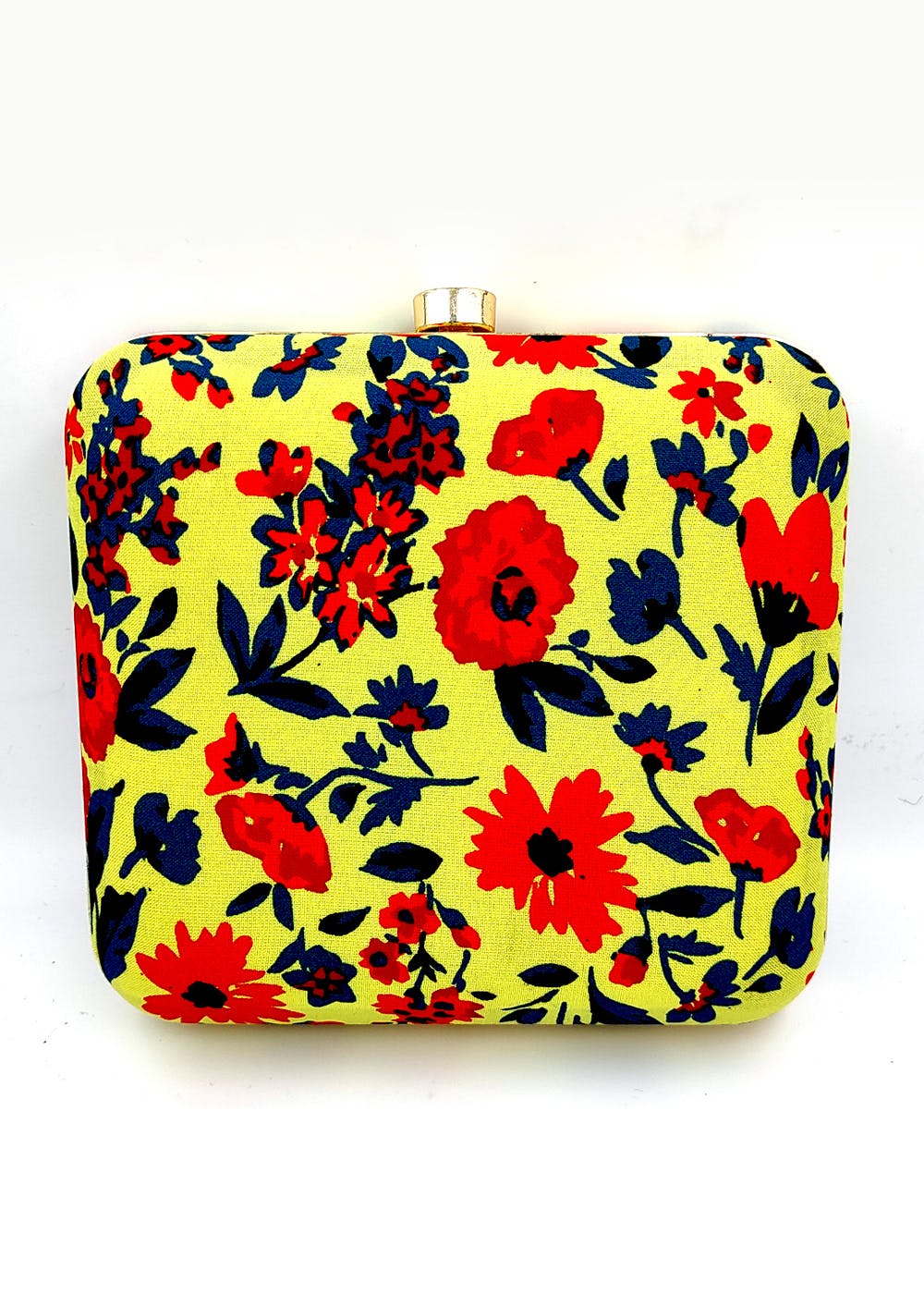 Contrast Multi Floral Printed Yellow Box Clutch