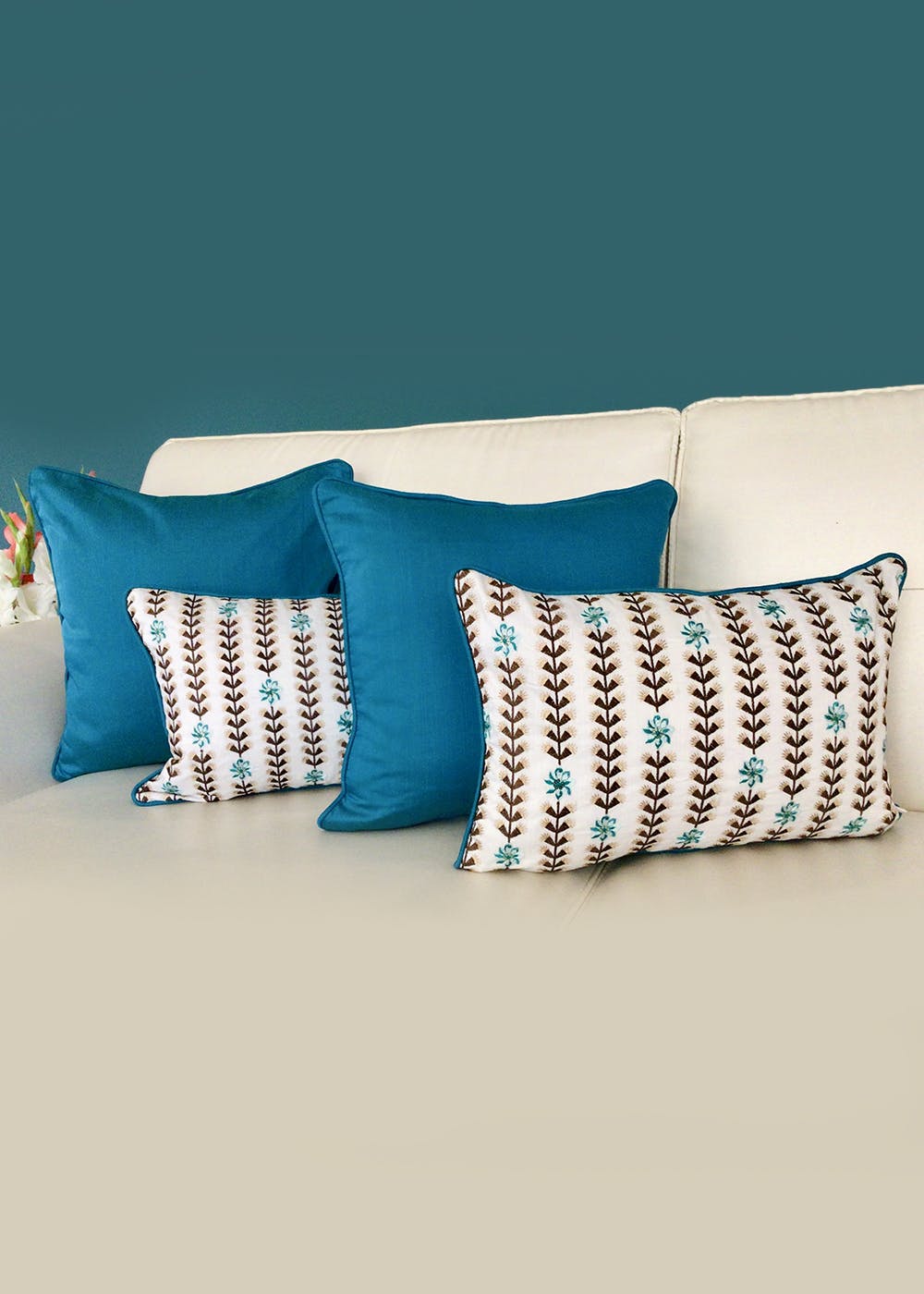 Get Embroidered Cushion Covers Set Of 4 18 X 18 Inches Floral Vines