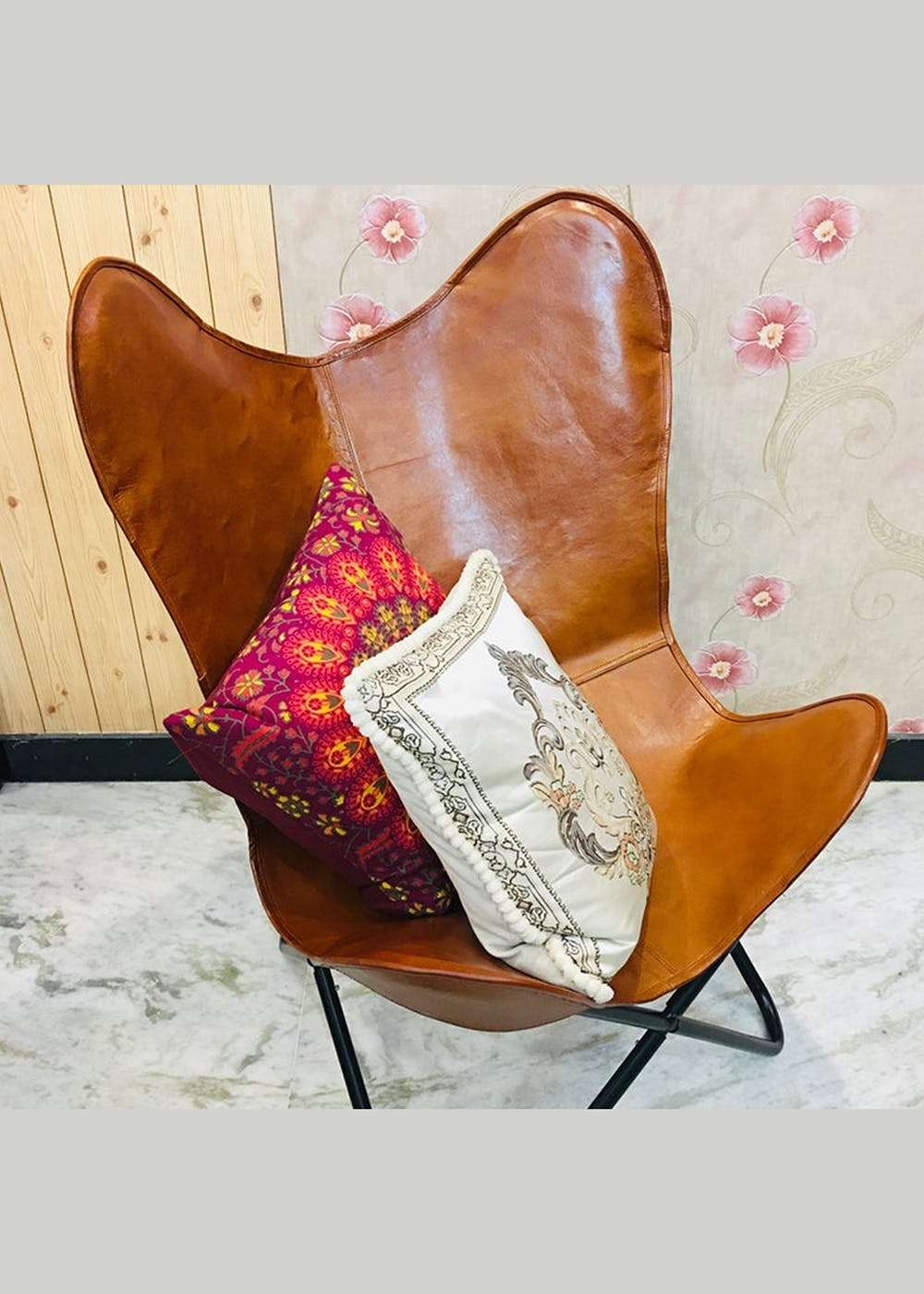 Amerihome natural online leather butterfly chair
