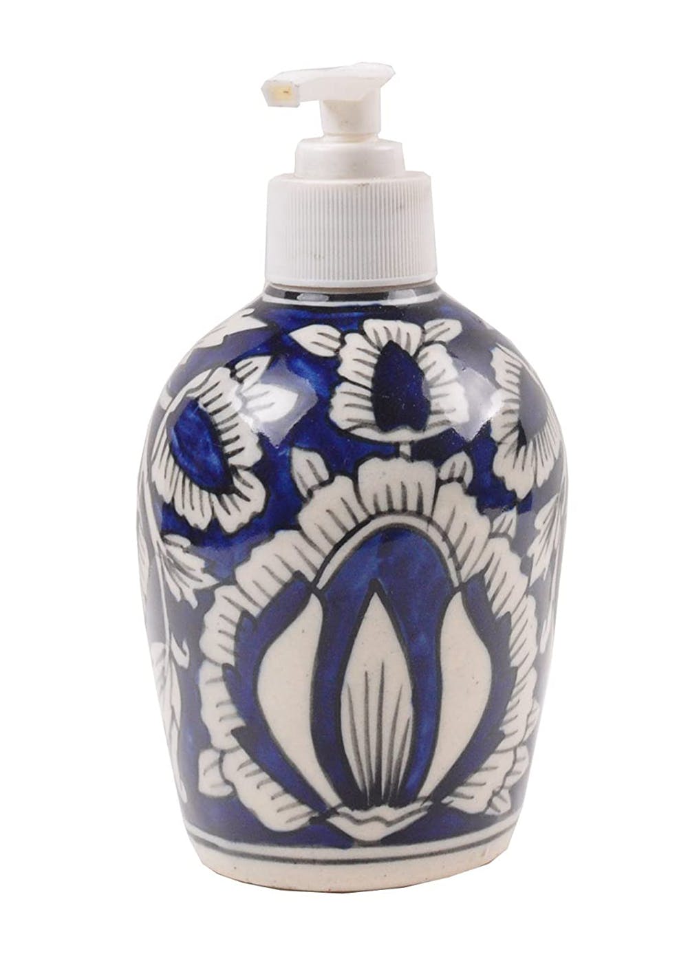 Get Blue Floral Printed Ceramic Hand Wash Liquid Soap Dispenser at