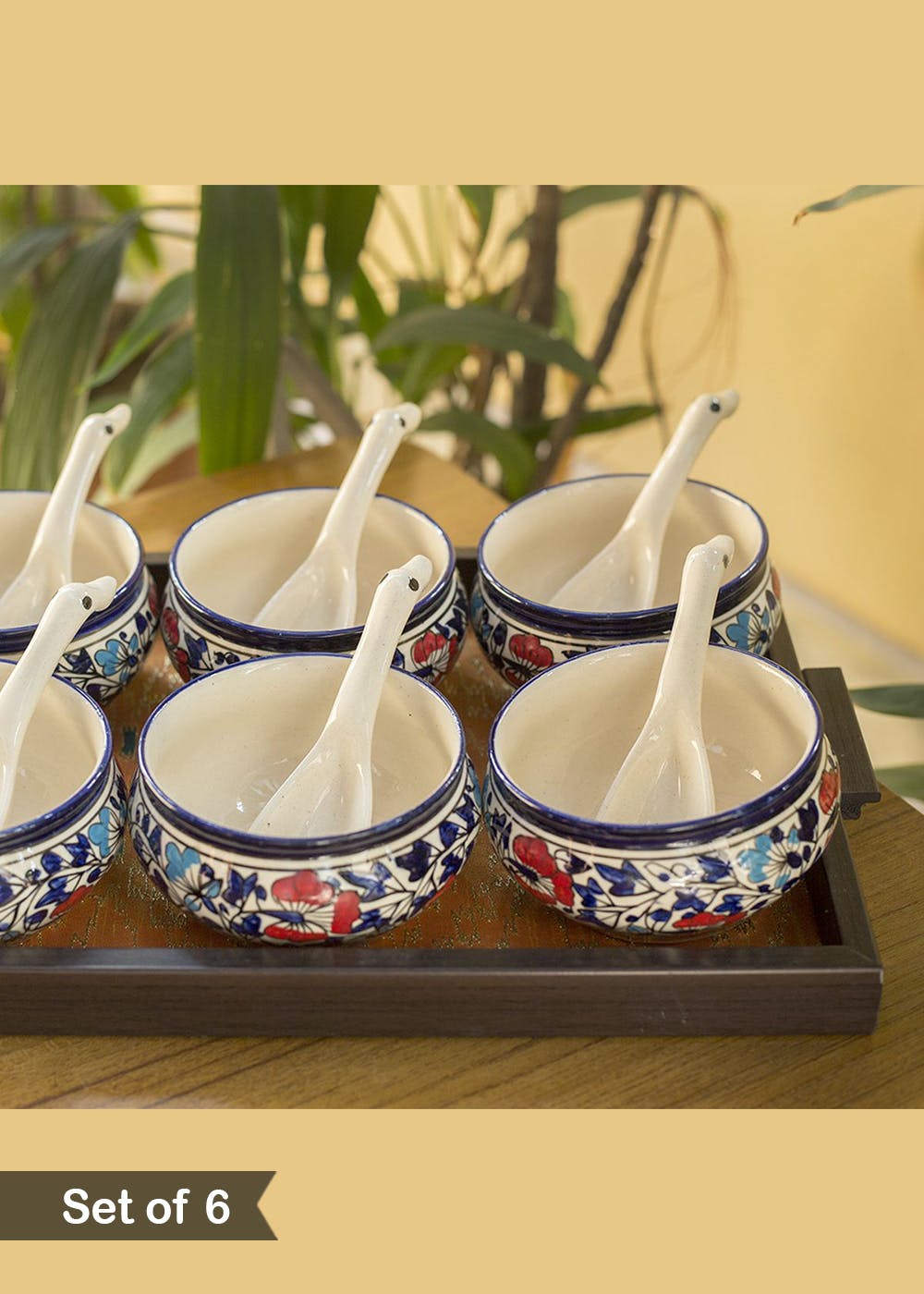 Get Blue Floral Handpainted Ceramic Soup Bowl with Spoon - Set of 6 at ...