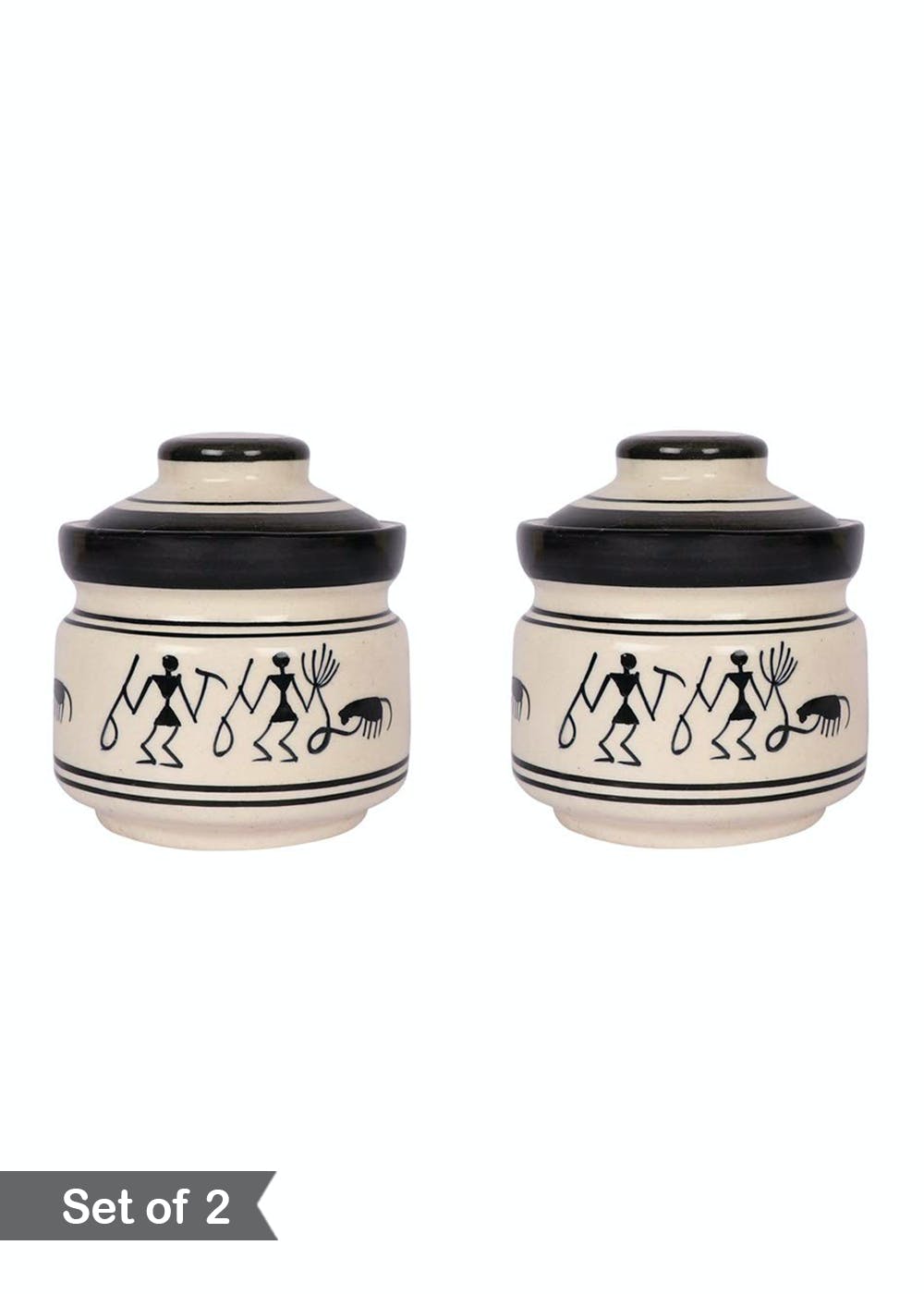 Get Warli Art Ceramic Kitchen Storage Jar Set of 2 at ₹ 1194 LBB Shop