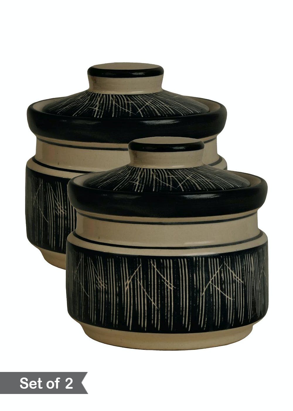 Get Black Printed Ceramic Kitchen Storage Jar Set of 2 at ₹ 1759 LBB Shop