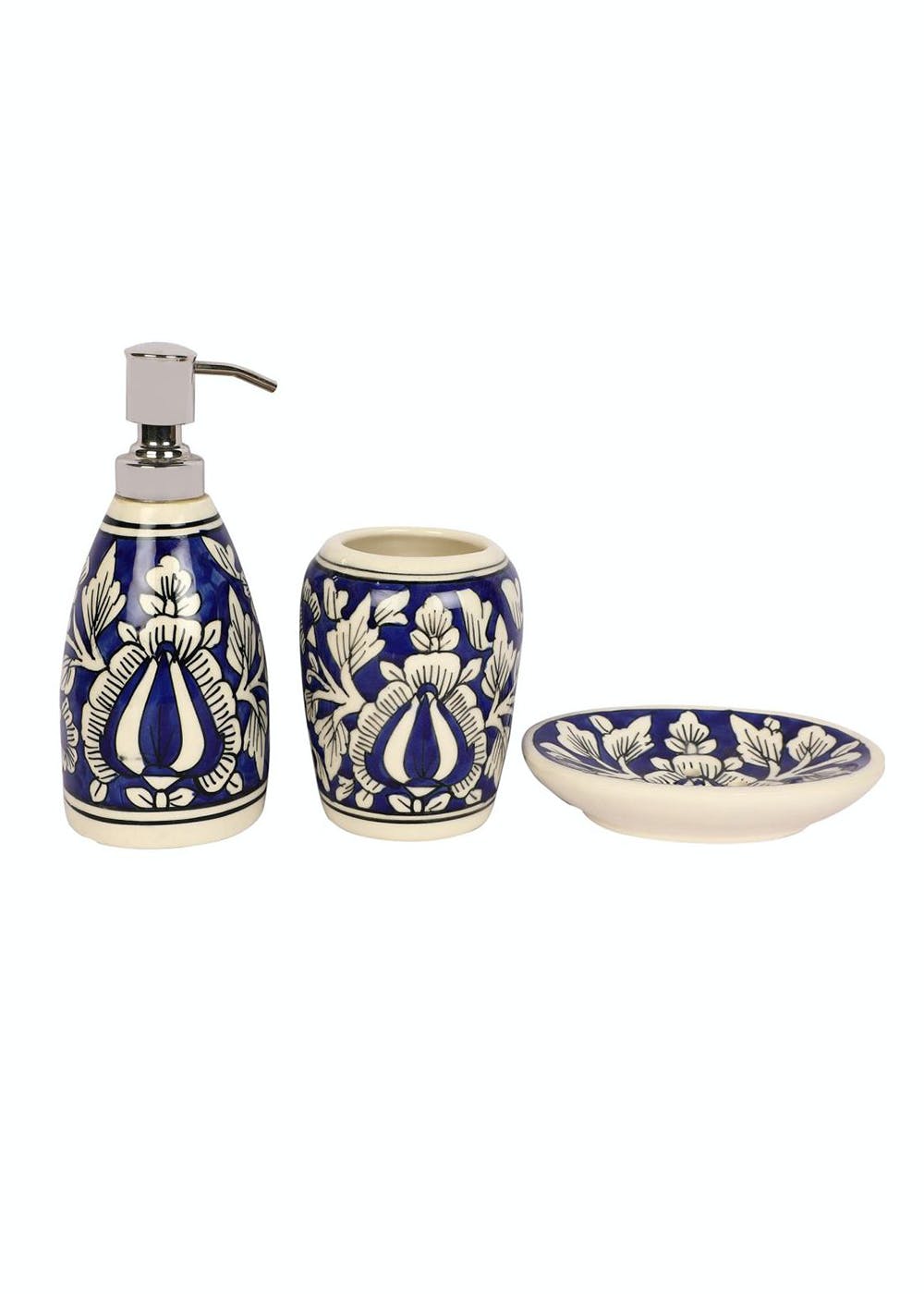 Get Blue Pottery Handpainted Bathroom Set at ₹ 1199 LBB Shop