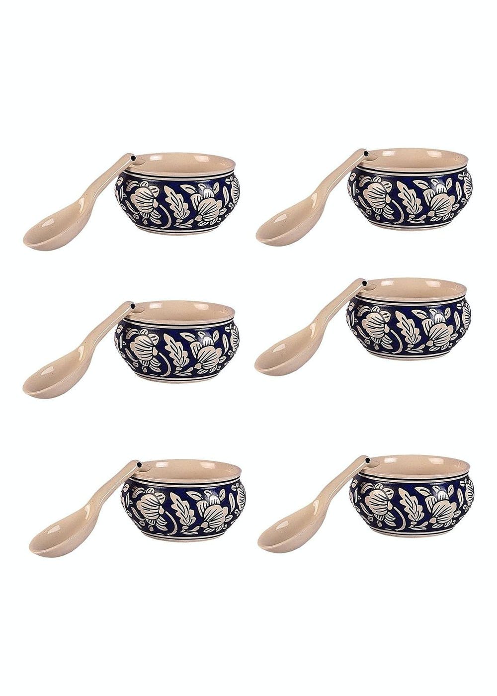 ExclusiveLane 'Mughal Floral' Handpainted Ceramic Soup Bowl with Spoons Soup  Cups with Handle (Set of 4, 380 ML… – Lucky Bee