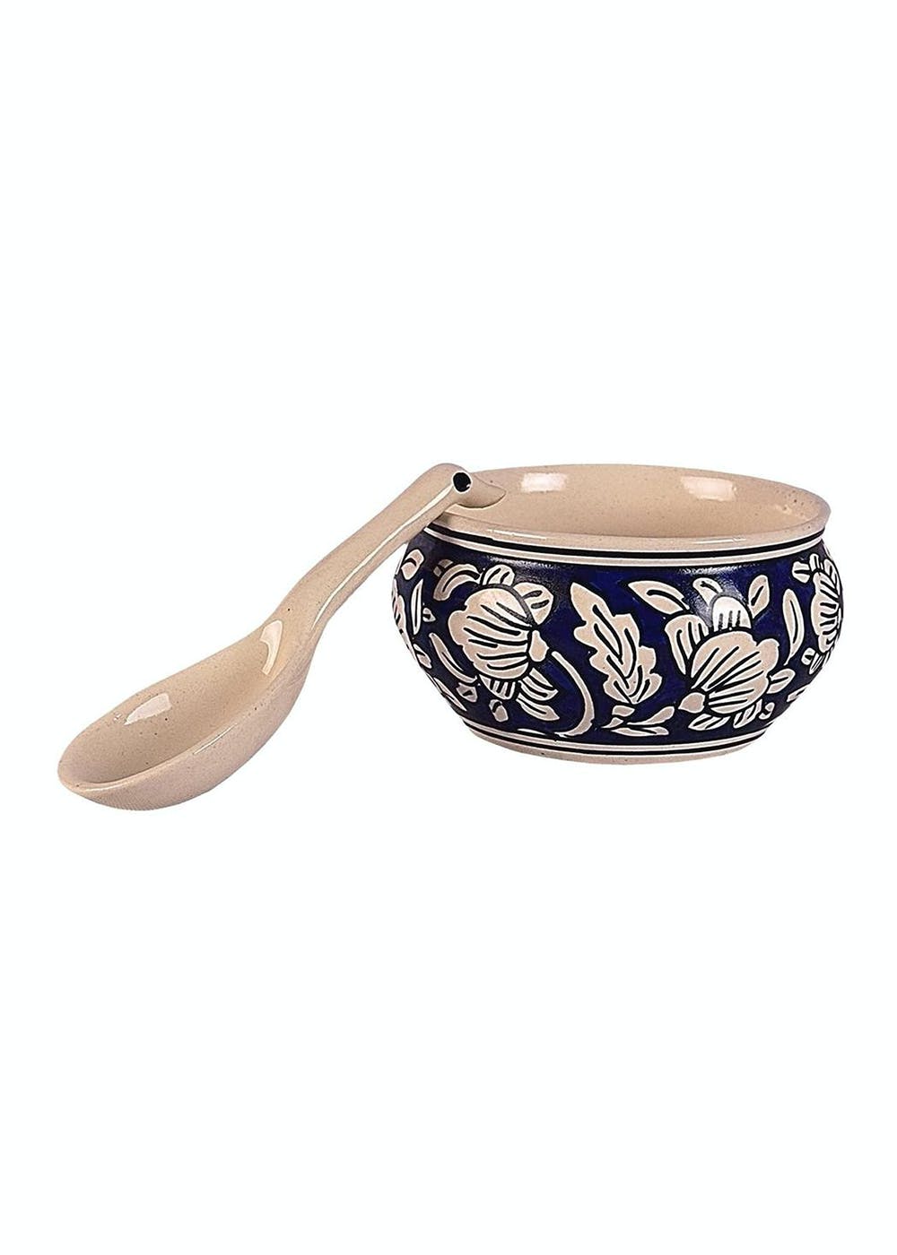 ExclusiveLane 'Mughal Floral' Handpainted Ceramic Soup Bowl with Spoons Soup  Cups with Handle (Set of 4, 380 ML… – Lucky Bee