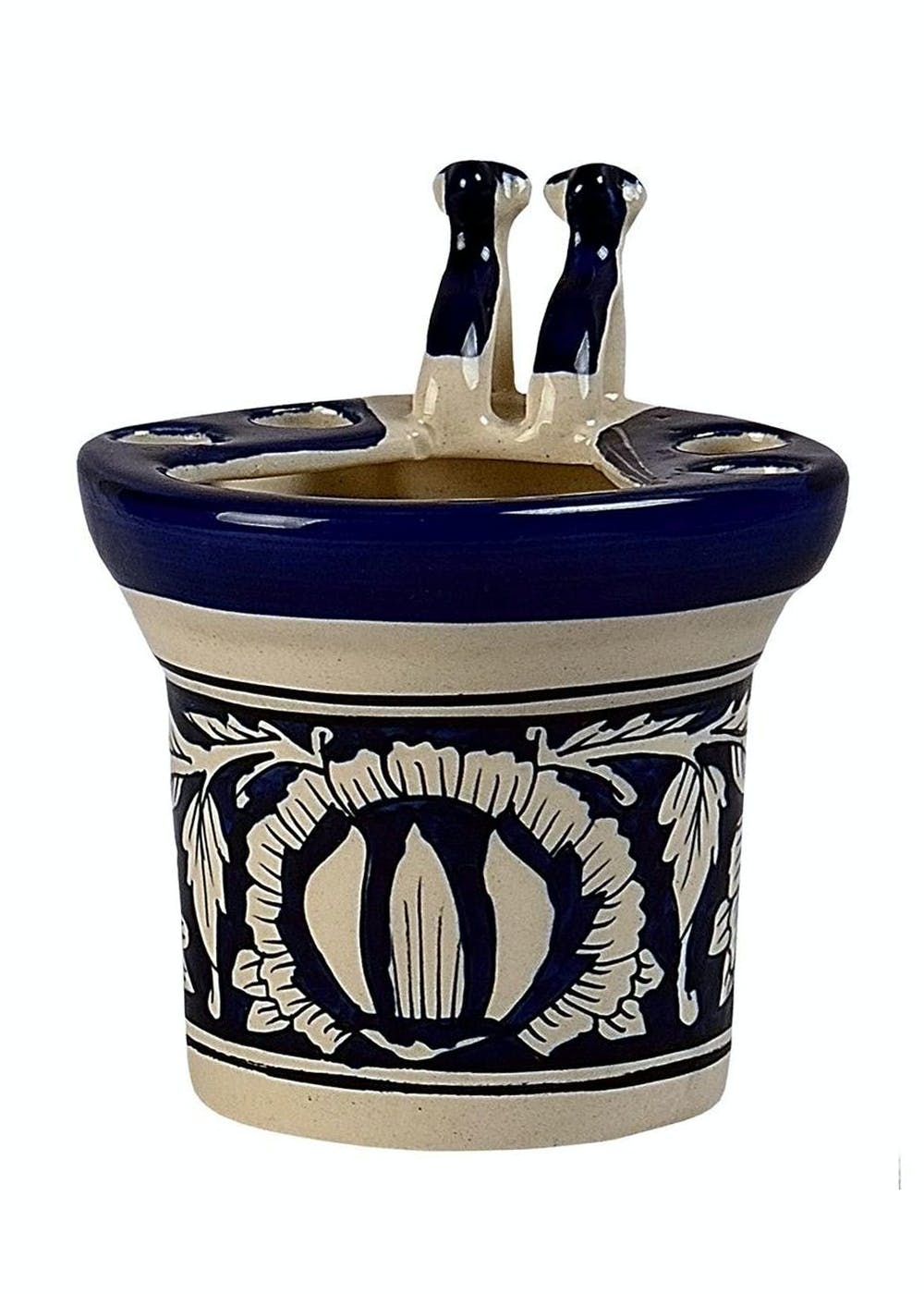 Get Blue Floral Printed Ceramic Handmade Tooth Brush Holder at ₹ 699