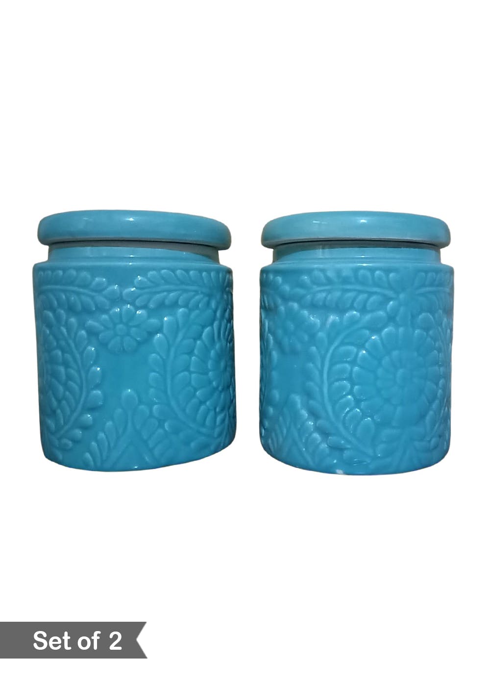 Get Blue Handmade Ceramic Pickle Jar with Lid Set of 2 at ₹ 799 LBB