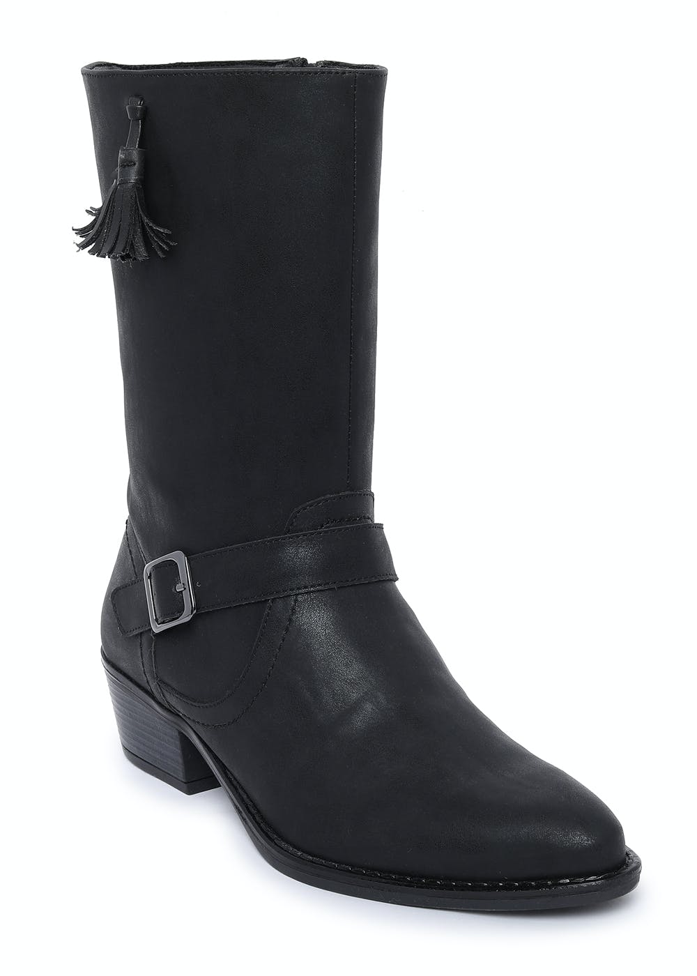Side Tassel Detail Solid Comfort Slip-On Calf Boots