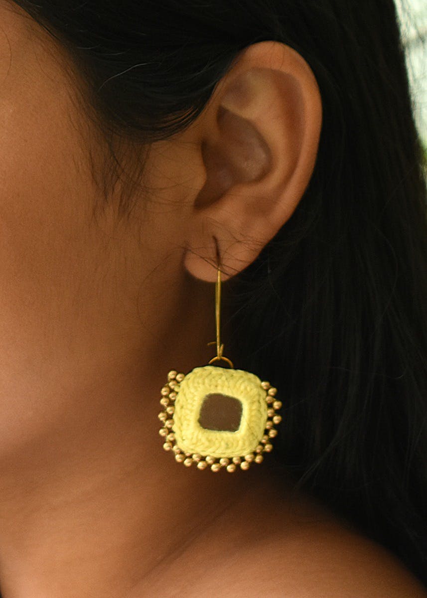 Square Drop Earrings with 18k Gold Finish  By Aris