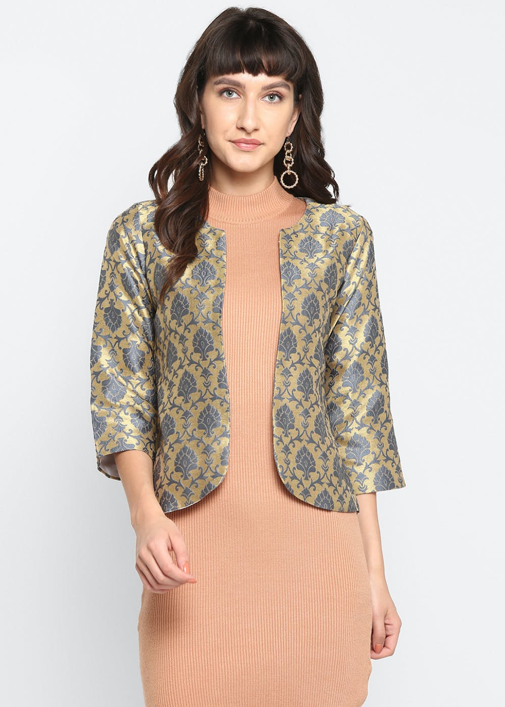 Get Contrast Motif Embroidered Golden Jacket at ₹ 899 LBB Shop