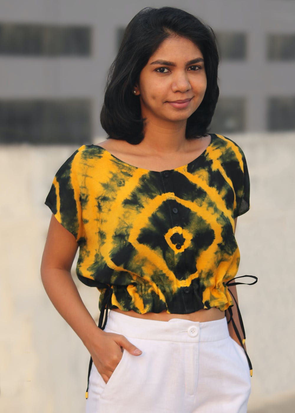 Get Yellow & Black TieDye Crop Top at ₹ 1450 LBB Shop