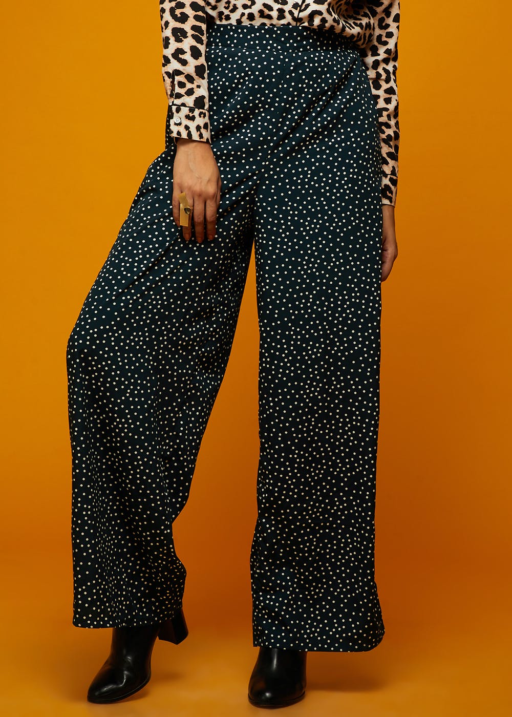 POLKA DOTS TROUSERS IN COTTON FABRIC BLACK