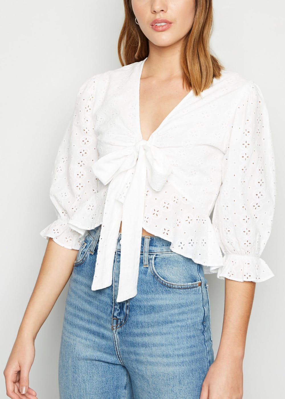 white deep neck top