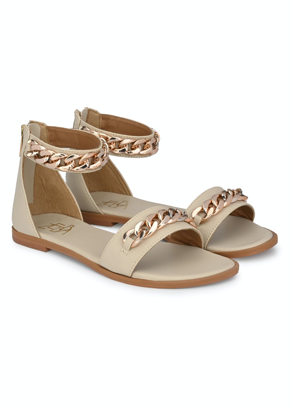 White Criss Cross Gold Chain Flat Slider Sandals – JiHa.