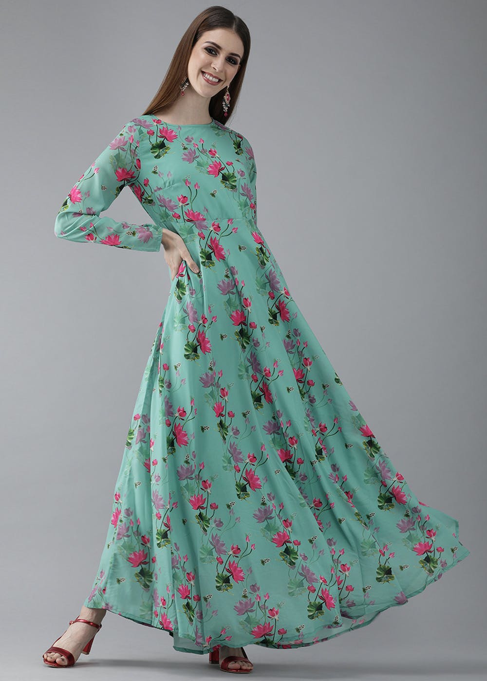 Buy > floral print long dress > in stock