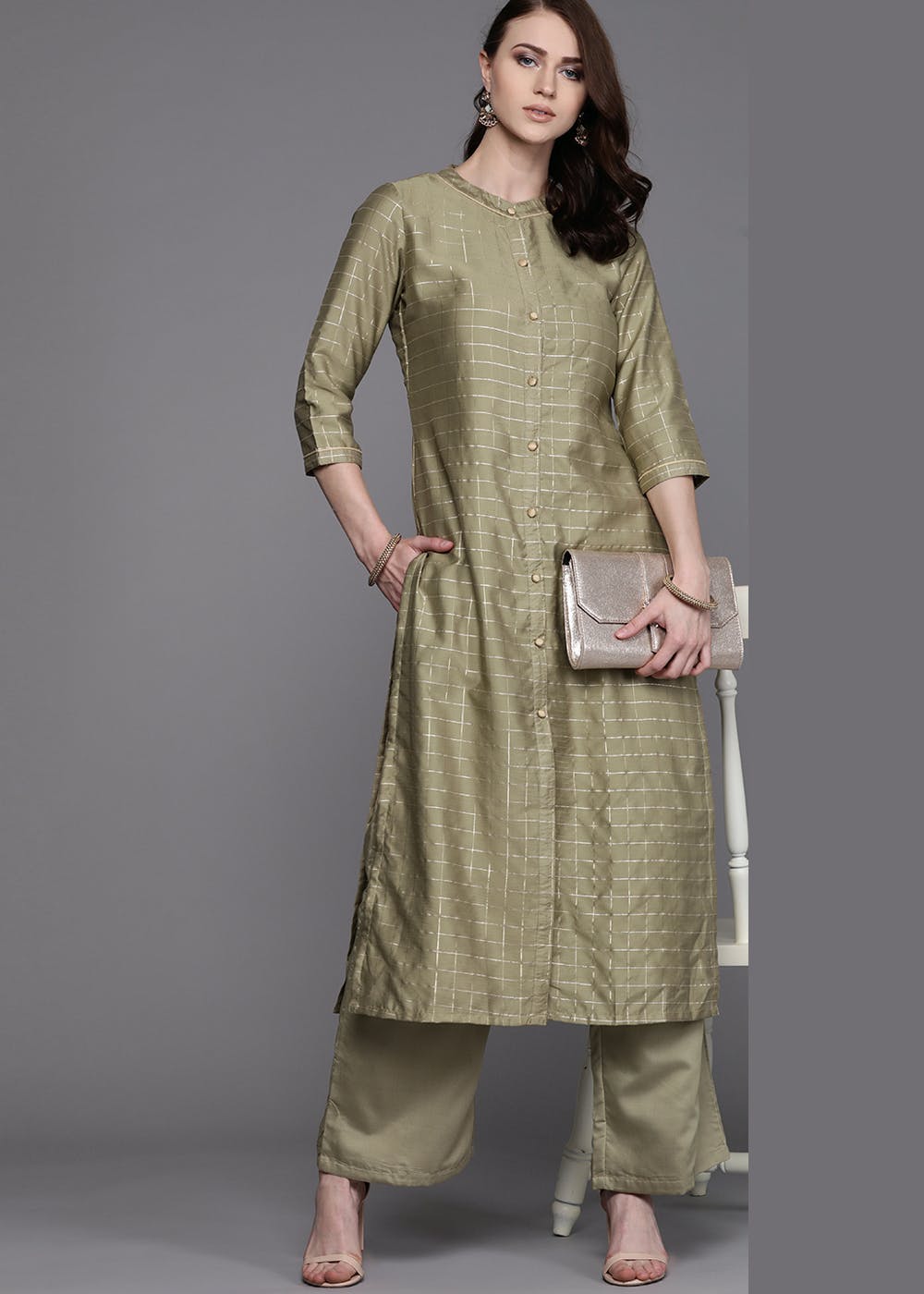 formal button down kurta - raven feather & auburn leaves