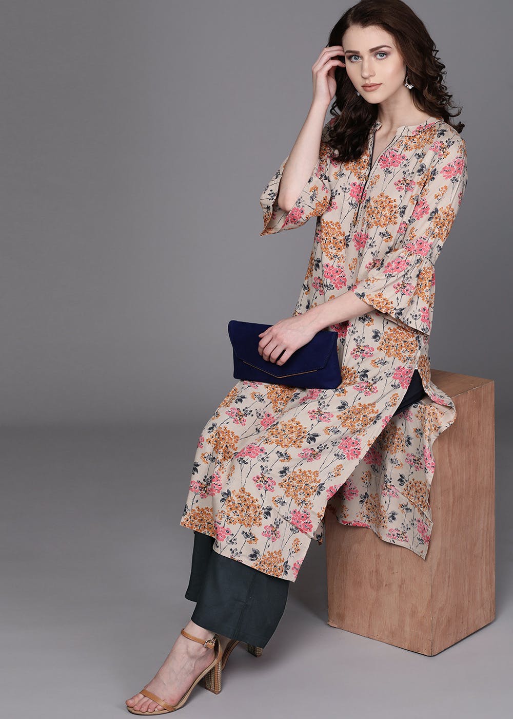 Flora printed Bell sleeves Flared Kurta with palazzo pant Set