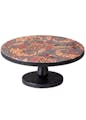 Table,Dishware,Coffee table,Circle,Plate,Wood,Fashion accessory,Games,Outdoor furniture,Carmine