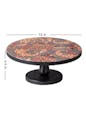 Table,Furniture,Coffee table,Dishware,Circle,Plate,Fashion accessory,Cookware and bakeware,Carmine,Metal